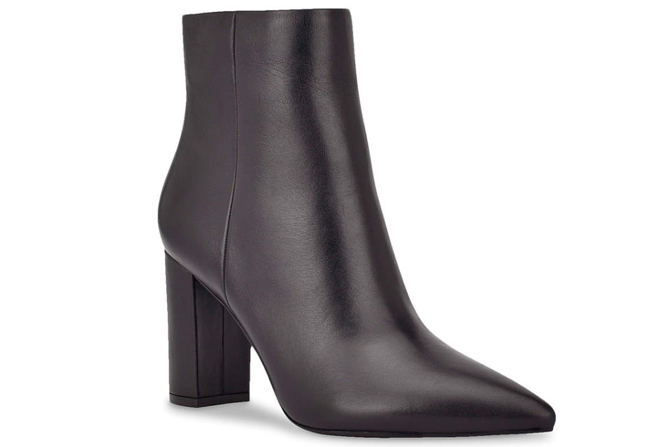 black boots, booties, leather, marc fisher