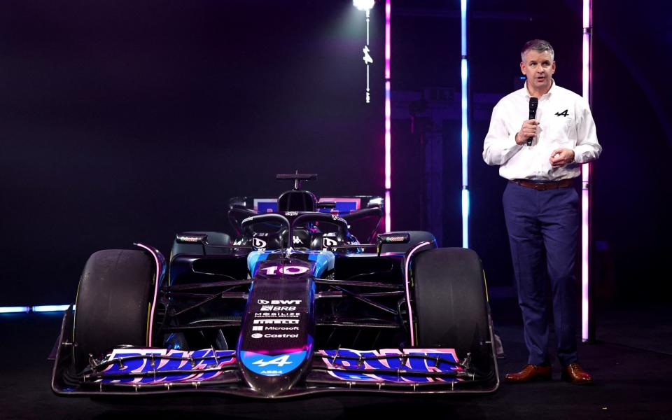 Enstone, Great Britain - February 7, 2024 Alpine technical director Matt Harman speaks during the launch of the new car