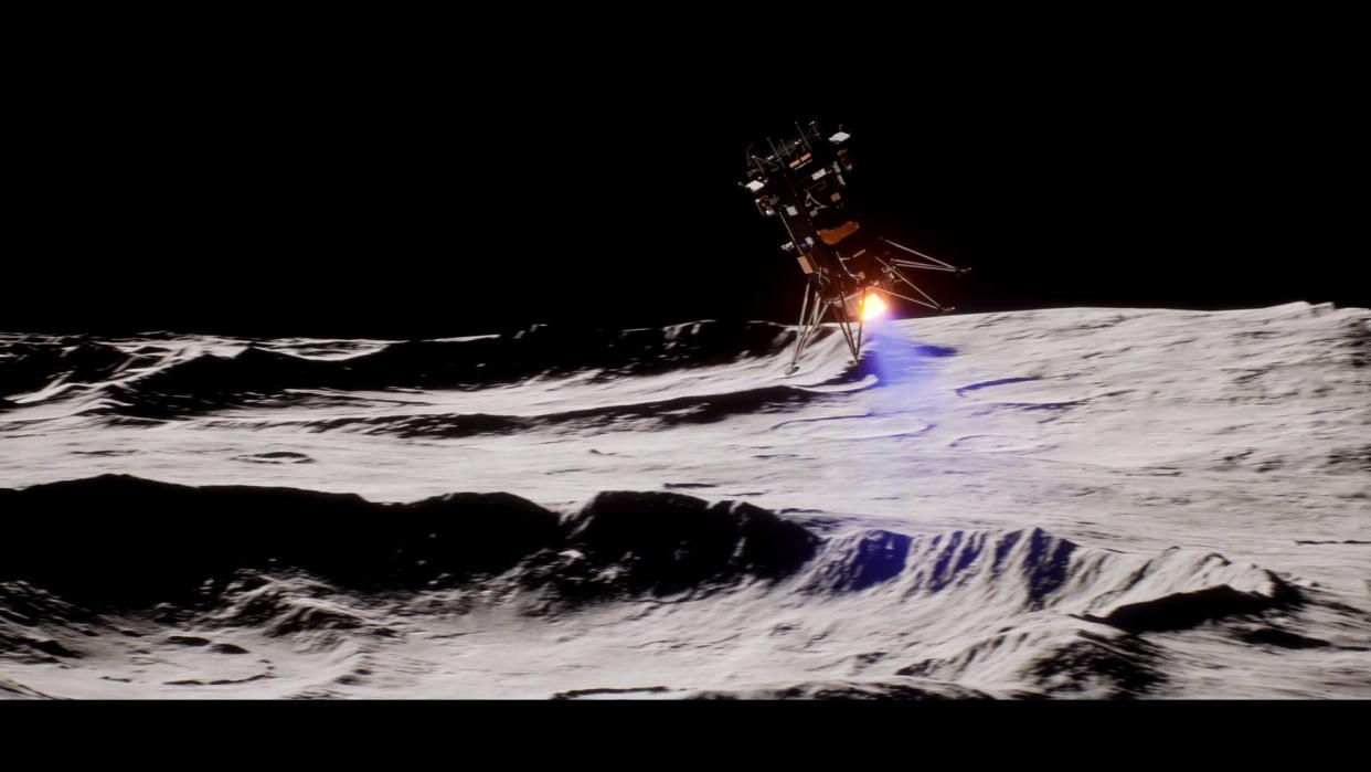  A private Intuitive Machines spacecraft approaches the moon. 