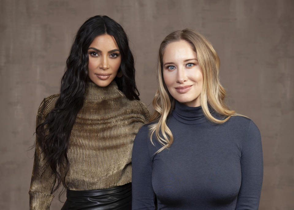 Kim Kardashian and Jessica Jackson Sloan pose for a portrait at the 2020 Winter TCA to promote "The Justice Project", in Pasadena, Calif on Jan 18, 2020. (Photo by Rebecca Cabage/Invision/AP)