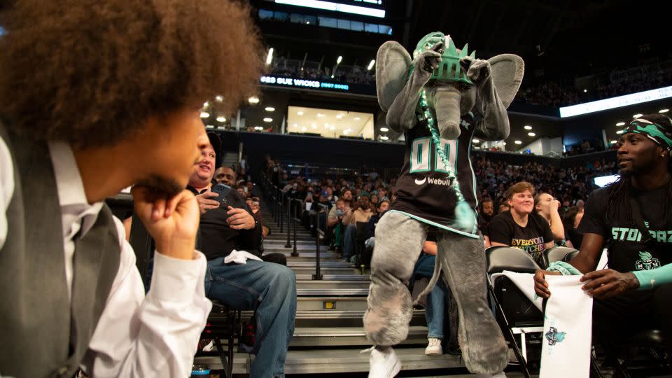 Fans watch as Ellie dances during the game. - Laura Oliverio/CNN