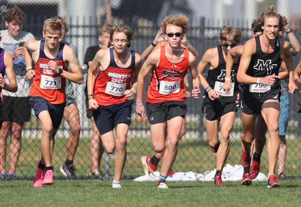 Action from the 4A boys cross-country state championship race at the Regional Athletic Complex in Rose Park on Tuesday, Oct. 24, 2023. | Jeffrey D. Allred, Deseret News