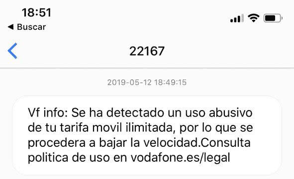 El sms informativo de Vodafone (Banda Ancha)