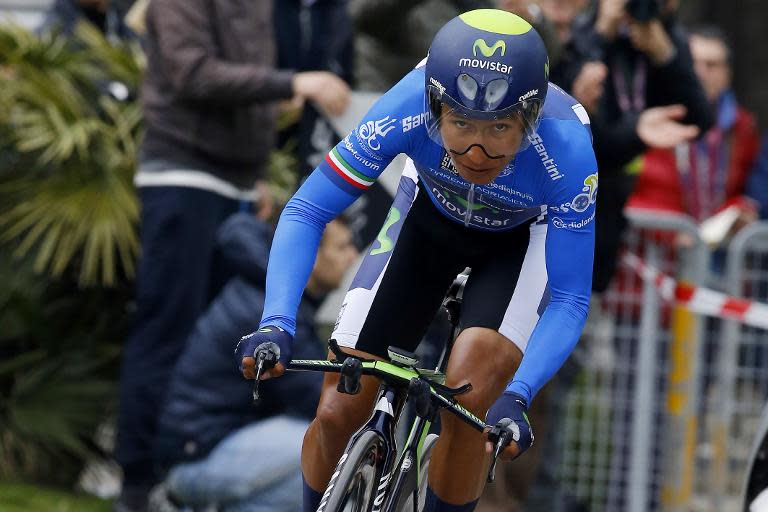 Colombian cyclist Nairo Quintana competes during the Tirreno - Adriatico cycling race in San Benedetto del Tronto on March 17, 2015