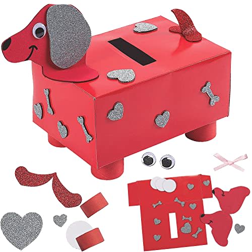 Valentines Mailbox Craft Kit (Makes 1) Valentine's Day Card Exchange Dog Puppy Box for Kids, Mail Box Crafts for Kids Girls Boys - DIY Valentines Card Box by 4E's Novelty