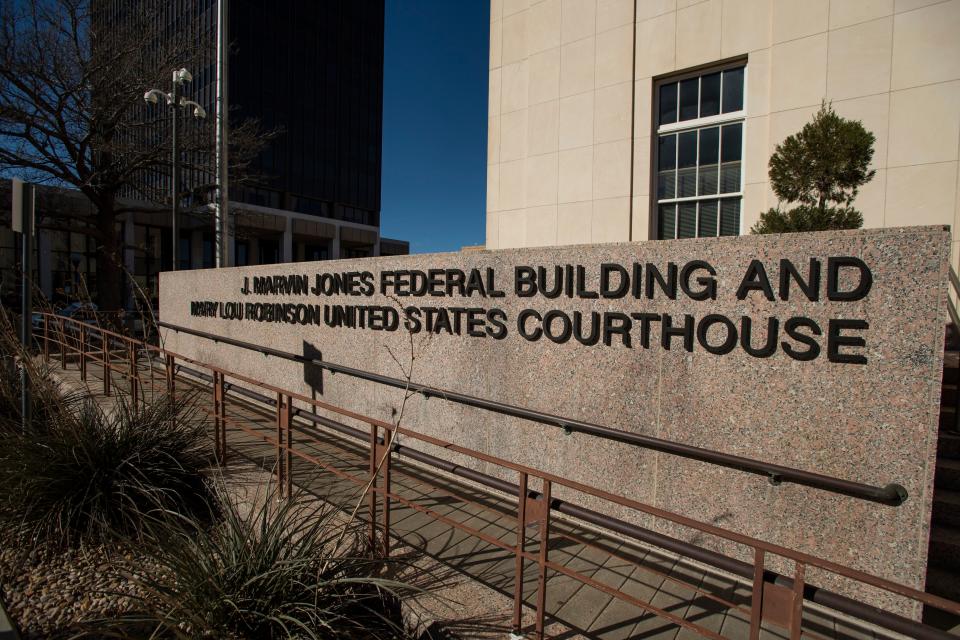 The J. Marvin Jones Federal Building and Mary Lou Robinson United States Courthouse where U.S. District Judge Matthew Kacsmaryk will decide on a lawsuit to ban the abortion drug mifepristone Saturday, Feb. 11, 2023, in Amarillo, Texas. (AP Photo/Justin Rex) ORG XMIT: TXJR117