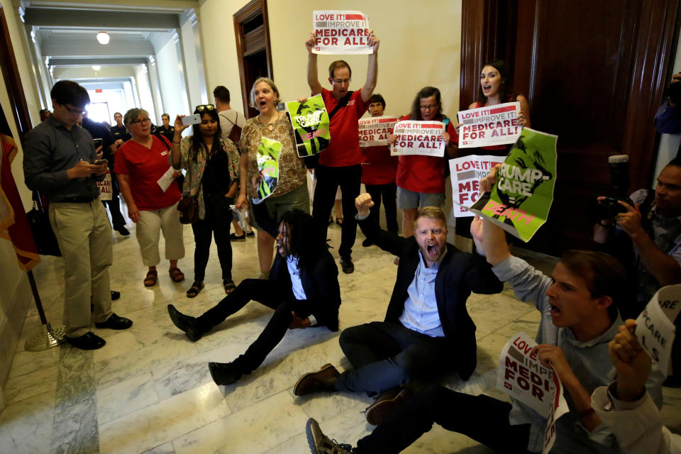 Health care activists protest to stop the Republican health care bill at Russell Senate Office Building on Capitol Hill.