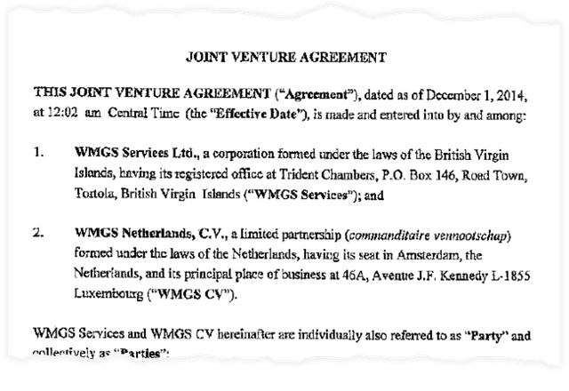 The opening of the "fictitious" "joint venture" agreement between two Walmart subsidiaries