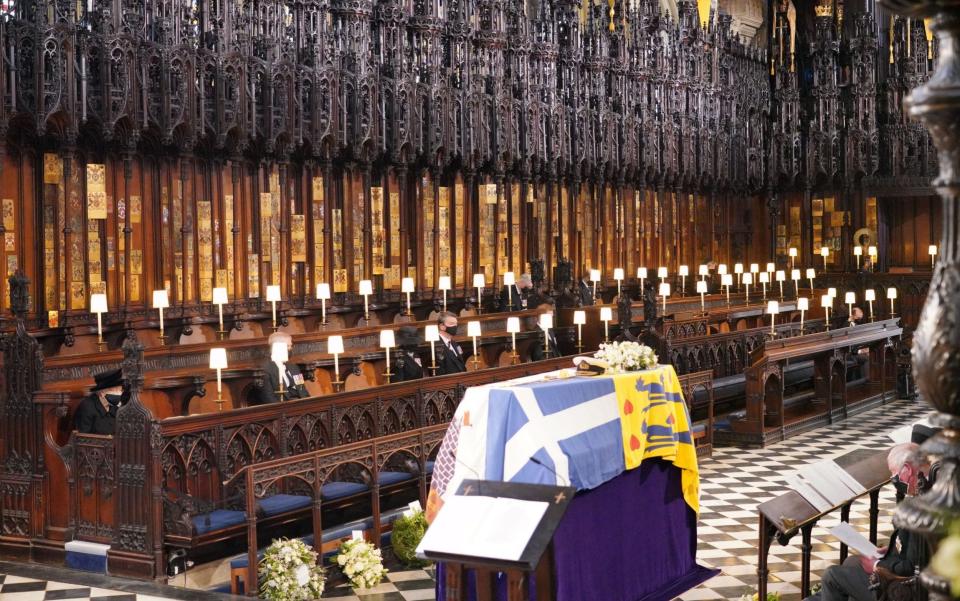 Queen Elizabeth II (left) and the Prince of Wales (right) during the funeral of the Duke of Edinburgh - Jonathan Brady/PA