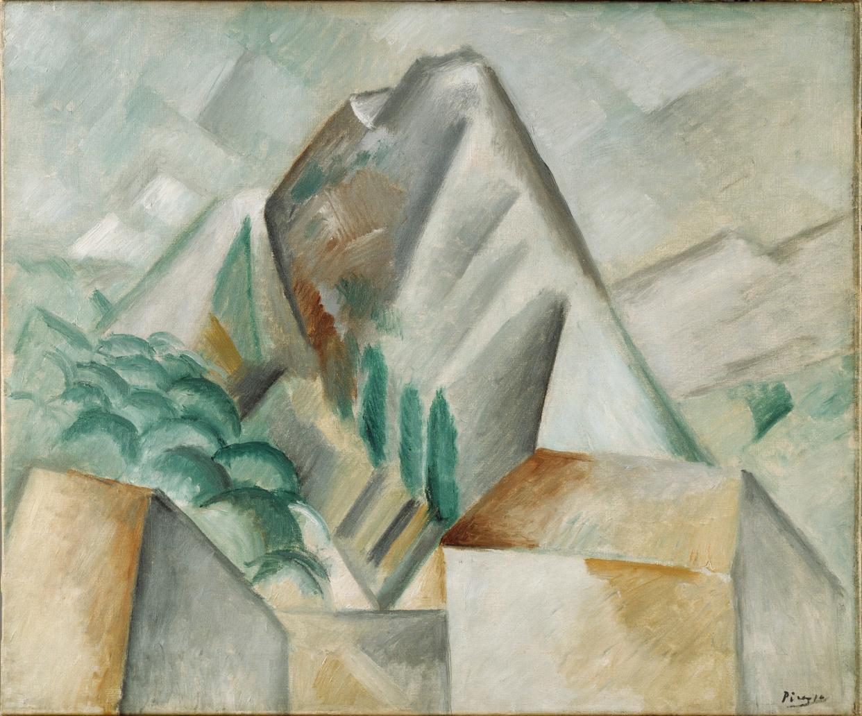 Pablo Picasso, Spanish, (1881-1973), Landscape, Horta de Ebro, early summer 1909. oil on canvas. 21 ¼ x 25 9/16 in. Denver Art Museum, Collection: The Charles Francis Hendrie Memorial Collection, Inv. 1966.