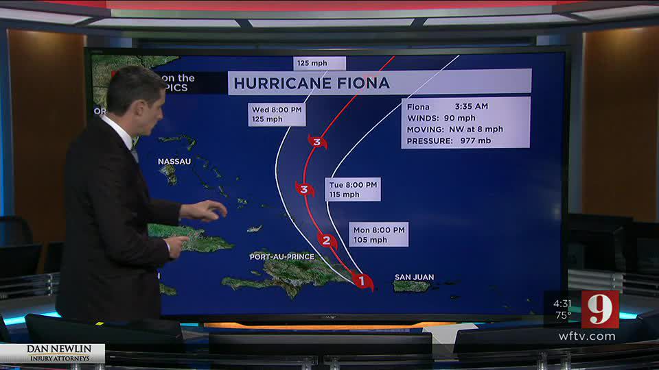 Hurricane Fiona's projected track as of early Monday.