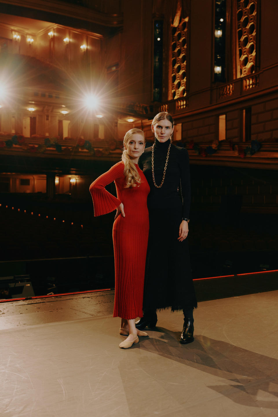 Gabriela Hearst and the lead dancer from the ballet Carmen wearing the costume she designed.