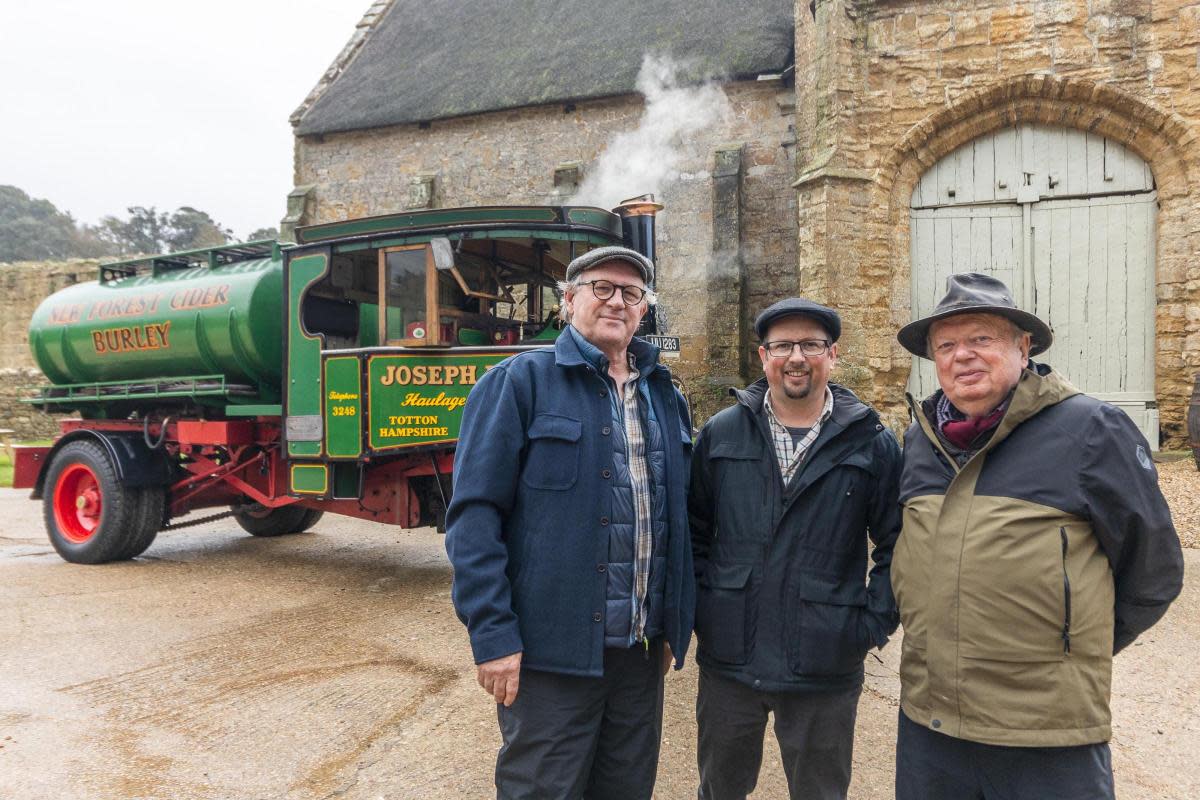 Peter, 'Piglet' and John in front of Sir Lionel Foden Steam Lorry <i>(Image: Paramount)</i>