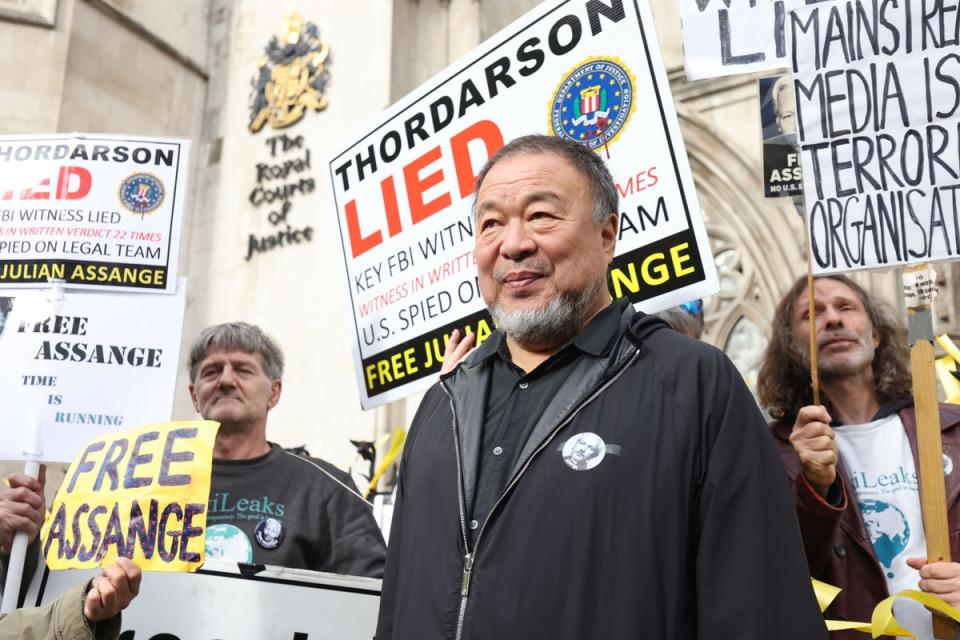 Ai Weiwei joins a protest supporting Julian Assange, as the artist speaks out on censorship (James Manning/PA Wire) (PA Archive)