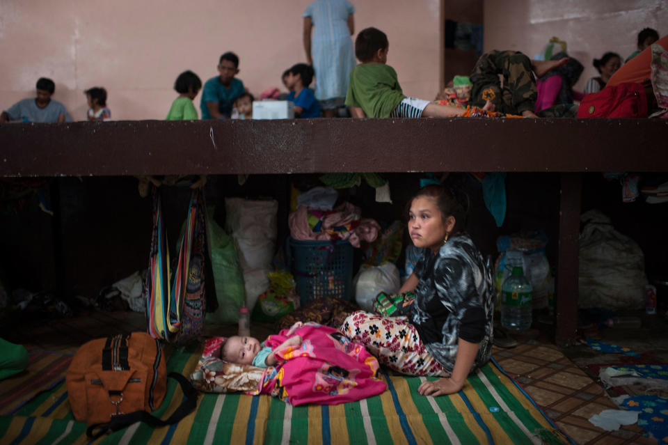 <p>Residents who survived the siege of ISIS-linked militatnts took shelter in a gymnasium of an adjacent town on May 30, 2017 in Baloi, Lanao del Norte, Philippines. (Jes Aznar/Getty Images) </p>