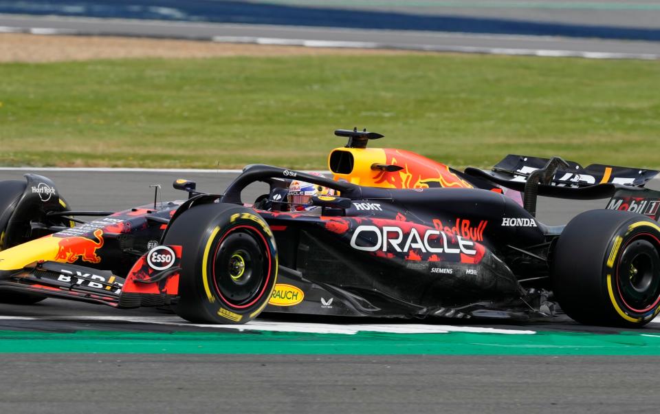 Red Bull driver Max Verstappen of the Netherlands steers his car during the second free practice at the Silverstone racetrack, Silverstone, England, Friday, July 5, 2024. The British Formula One Grand Prix will be held on Sunday
