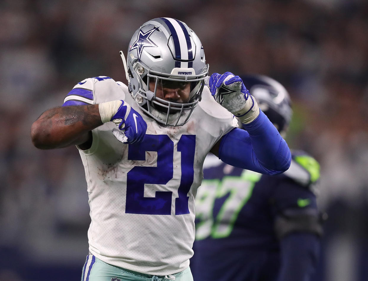 The Cowboys’ Ezekiel Elliott will get a chance on Saturday night to argue that he’s the best running back in the NFL, not the Rams’ Todd Gurley. (Getty Images)