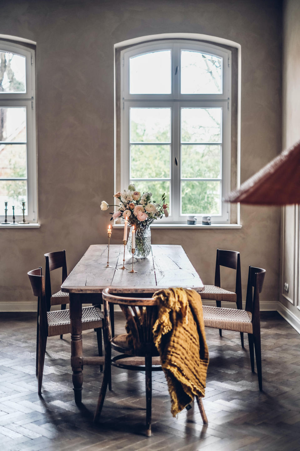 Lay herringbone wooden flooring for an elegant backdrop to your scheme