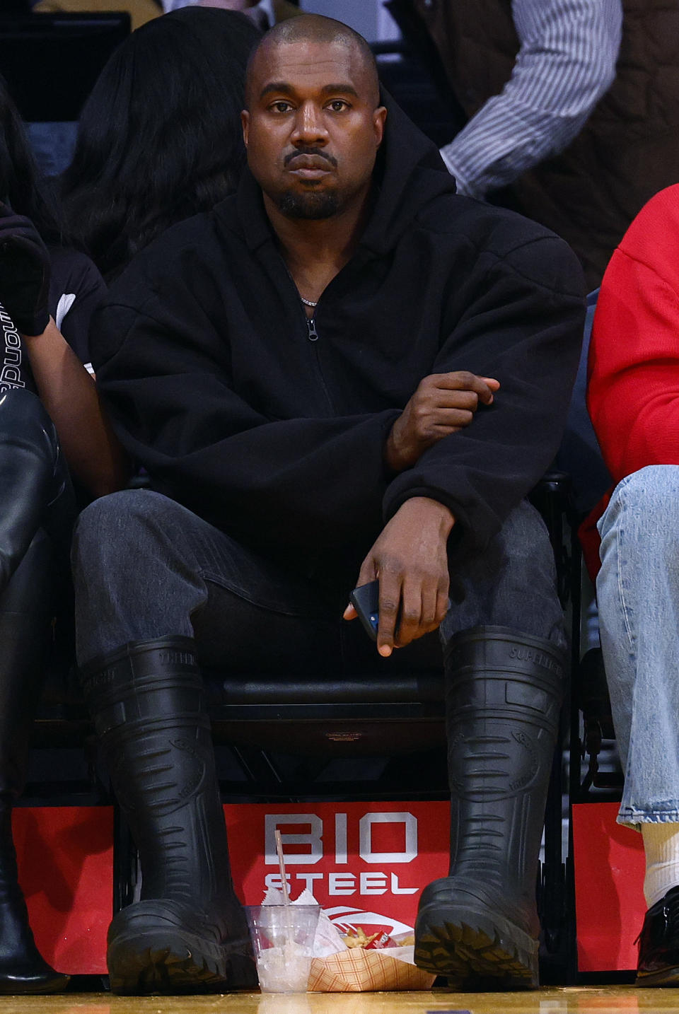 Kanye West Sitting Courtside At Basketball Game