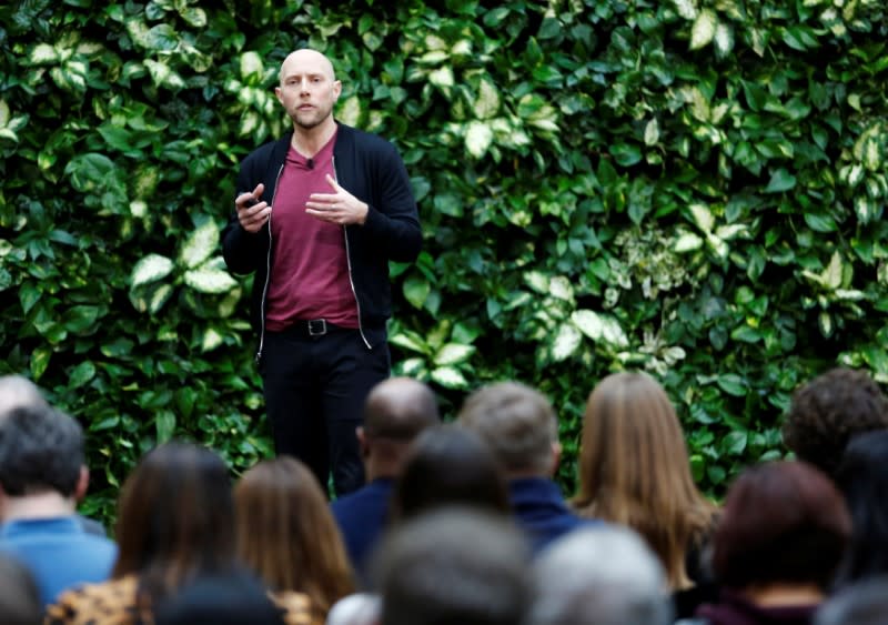 Microsoft Chief Environmental Officer Joppa speaks as the company announces plans to be carbon negative by 2030 and to negate all the direct carbon emissions ever made by the company by 2050 at their campus in Redmond