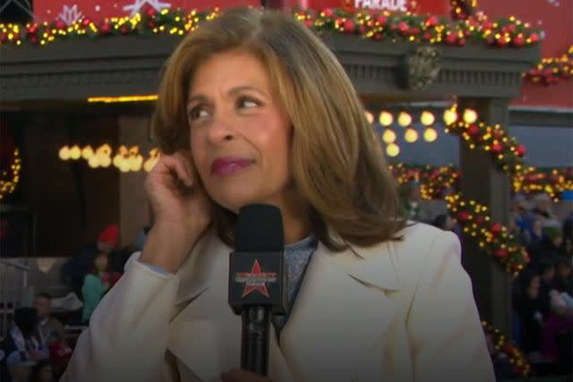 <p>Today Show/X</p> Hoda Kotb signals to her daughters during Macy's Thanksgiving Day Parade broadcast on Nov. 23, 2023.