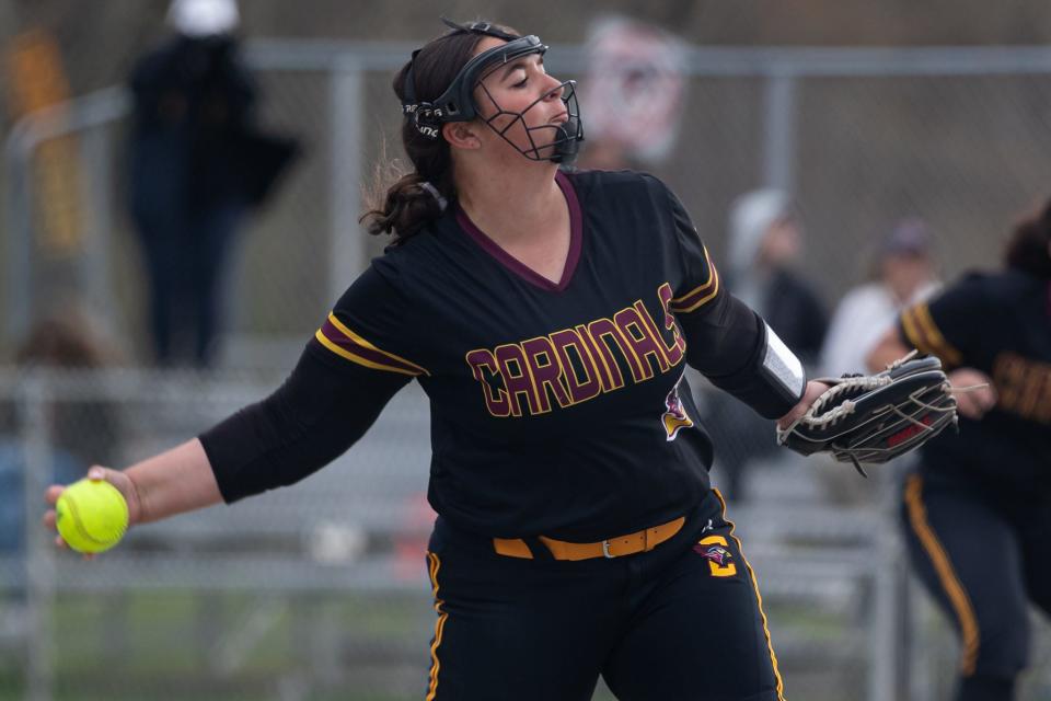 Case’s Hailey Berube throws a pitch during a recent game against Fairhaven.