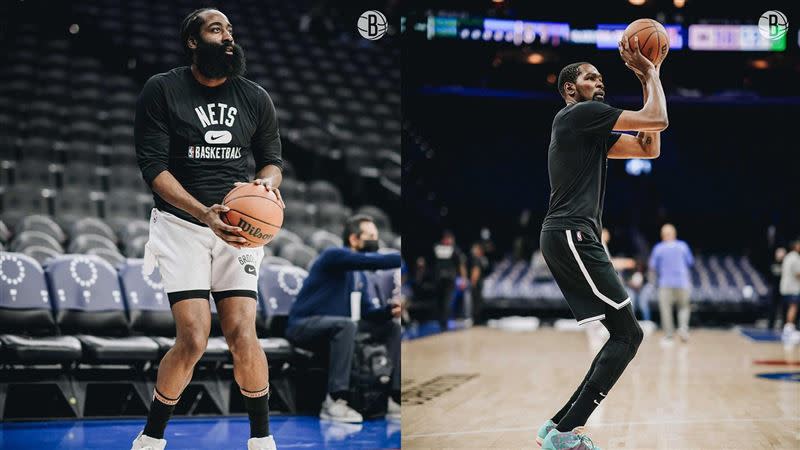 哈登（James Harden）、杜蘭特（Kevin Durant）合砍44分。（圖／翻攝自籃網推特）