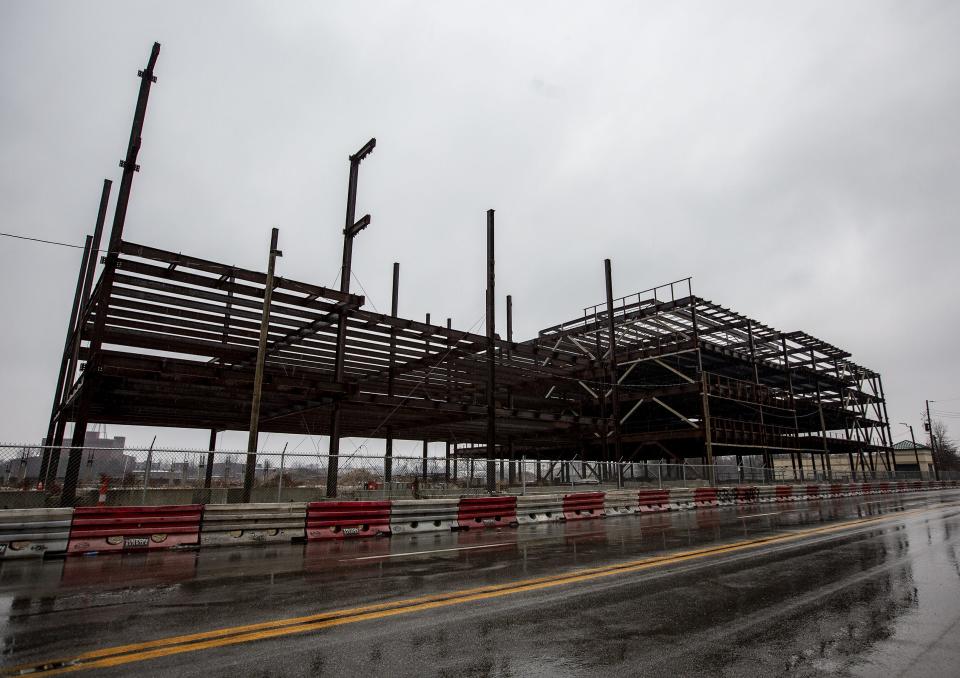 The stalled construction site of the Passport Health Plan's Louisville headquarters is at 18th and Broadway in downtown Louisville. Feb. 10, 2020