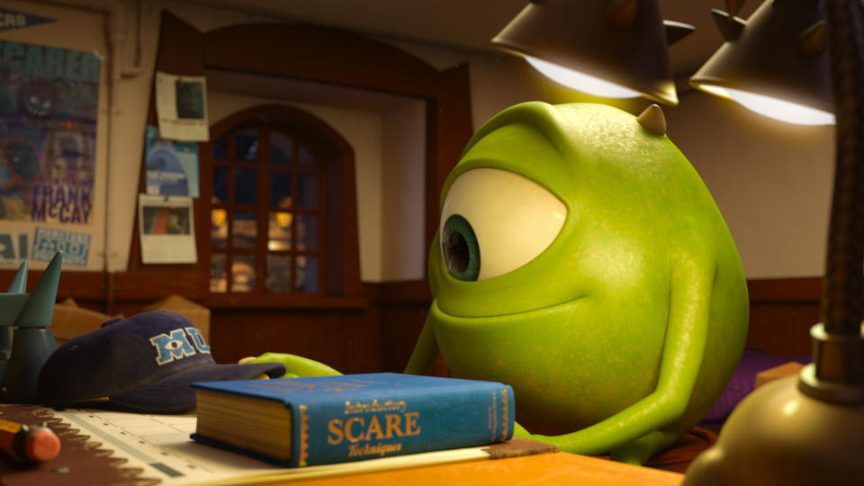 This film publicity image released by Disney-Pixar shows the character Mike, voiced by Billy Crystal, in a scene from "Monsters University." (AP Photo/Disney-Pixar)