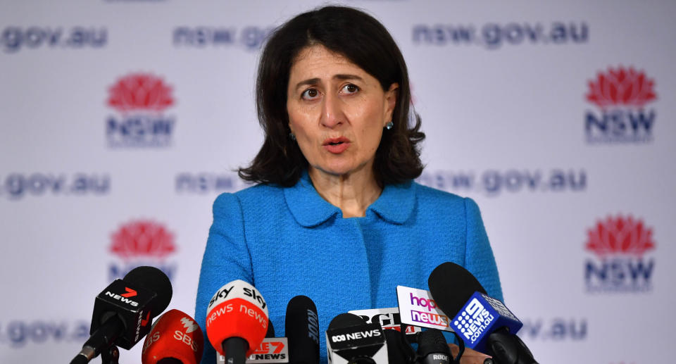 NSW Premier Gladys Berejiklian speaks to the media during a press conference in Sydney, Monday, September 27, 2021. Source: AAP