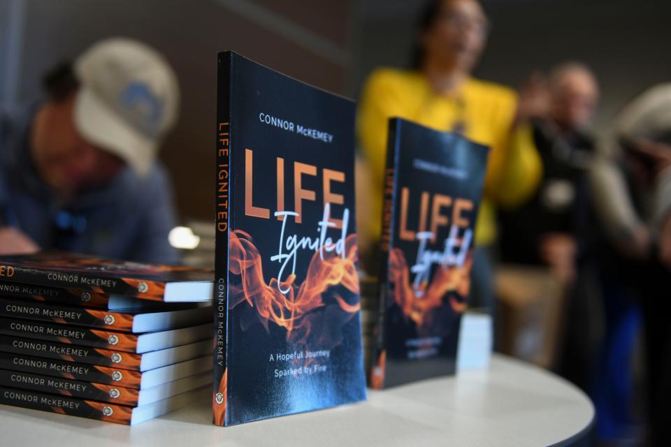 Author Connor McKemey signs copies of his book “Life Ignited: A Hopeful Journey Sparked by Fire” inside JMS Burn Center at Doctors Hospital of Augusta on Thursday, Jan. 18, 2024.
