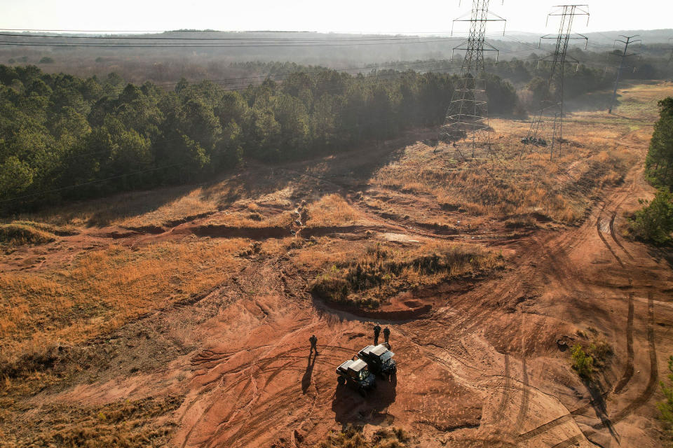 Law enforcement are seen at the planned site of a police training facility that activists have nicknamed "Cop City", during the first raid since the death of activist Manuel Teran near Atlanta, Ga. on Feb. 6, 2023.<span class="copyright">Cheney Orr—AFP/Getty Images</span>