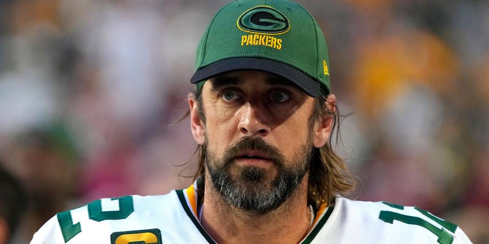 Aaron Rodgers on the field before a game against the Arizona Cardinals.