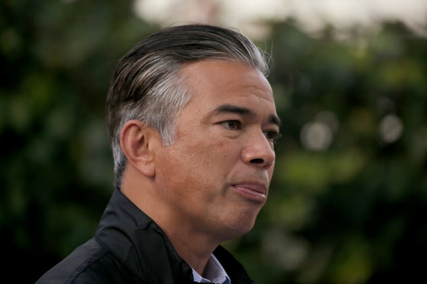 LOS ANGELES, CALIF. - DEC. 10, 2021. California Attorney General Rob Bonta holds a news conference on Friday, Dec 10, 2021, to share tips and resources on how to avoid scams while making charitable donations during the holiday season. . (Luis Sinco / Los Angeles Times)