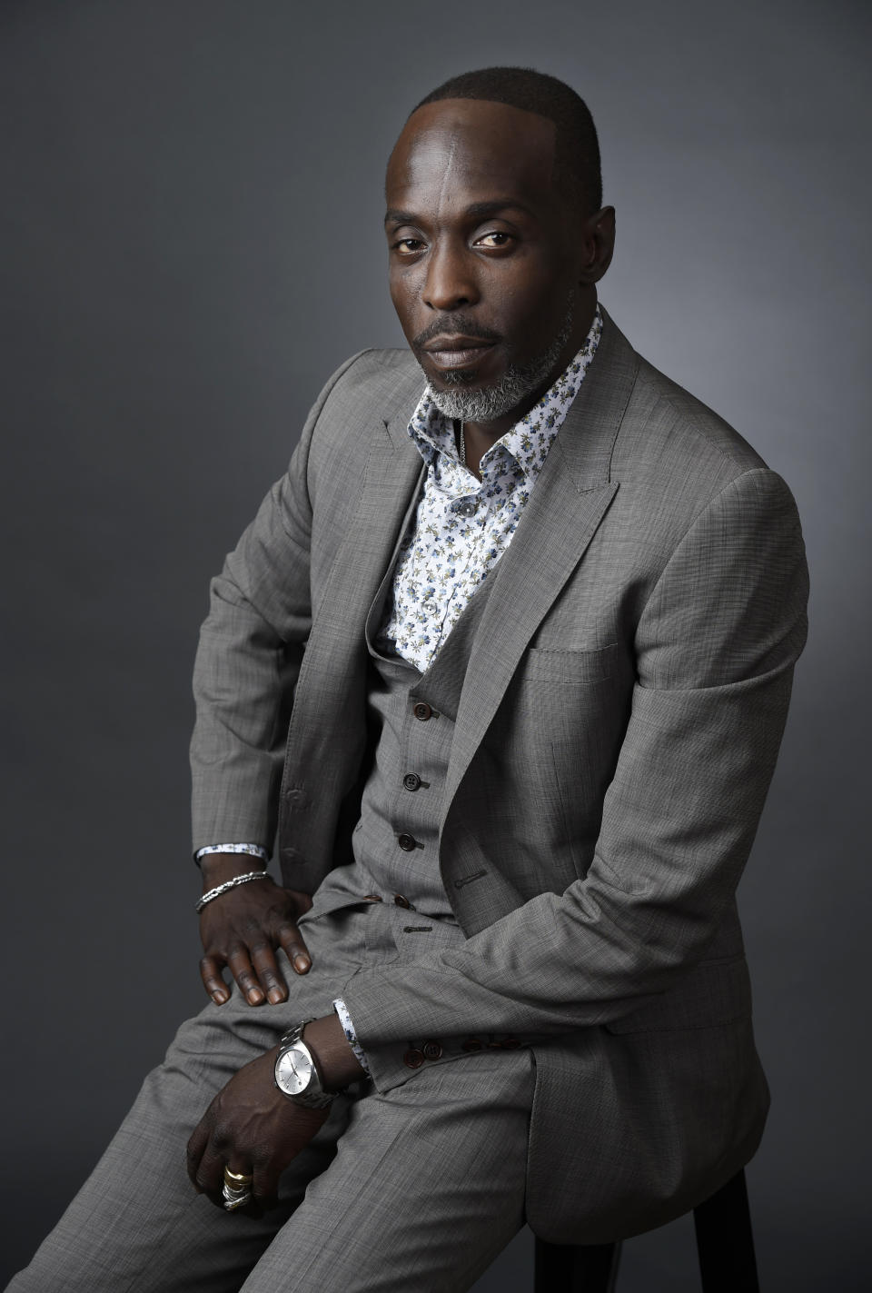 FILE - In this Saturday, July 30, 2016, file photo, Michael Kenneth Williams, a cast member in the HBO series "The Night Of," poses for a portrait during the 2016 Television Critics Association Summer Press Tour at the Beverly Hilton in Beverly Hills, Calif. Williams, who played the beloved character Omar Little on “The Wire,” has died. New York City police say Williams was found dead Monday, Sept. 6, 2021, at his apartment in Brooklyn. He was 54. (Photo by Chris Pizzello/Invision/AP, File)