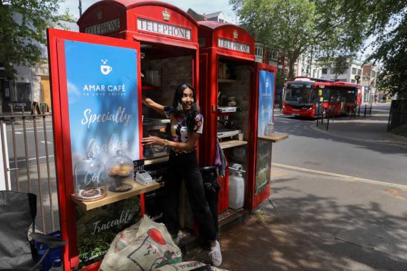 Converted telephone box operates as a take-way coffee shop