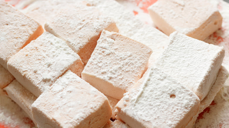 Homemade marshmallows in powdered sugar