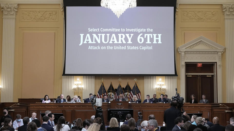 U.S. Rep. Bennie Thompson (D-MS) (C), Chair of the Select Committee to Investigate the January 6th Attack on the U.S. Capitol, presides over a hearing with J. Michael Luttig, former U.S. Court of Appeals judge for Fourth Circuit, and Greg Jacob, former counsel to Vice President Mike Pence, in the Cannon House Office Building on June 16, 2022 in Washington, DC. (Drew Angerer/Getty Images)