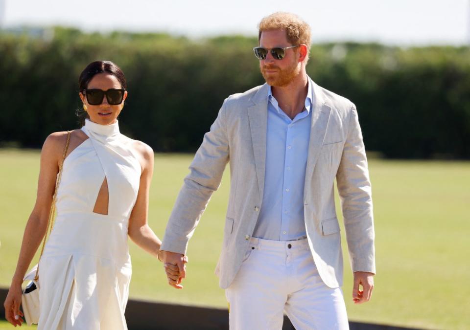 Meghan Markle and Prince Harry at the Royal Salute Polo Challenge in Wellington, Florida, on April 12, 2024. REUTERS