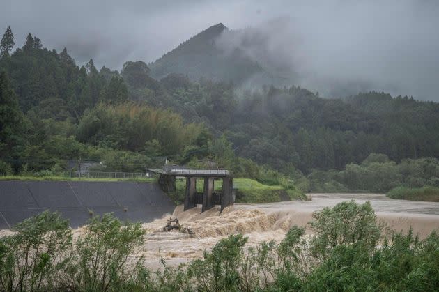 Water flowing along the Sendai River in the wake of Typhoon Nanmadol in Ebino, September 19 (Photo: YUICHI YAMAZAKI via Getty Images)