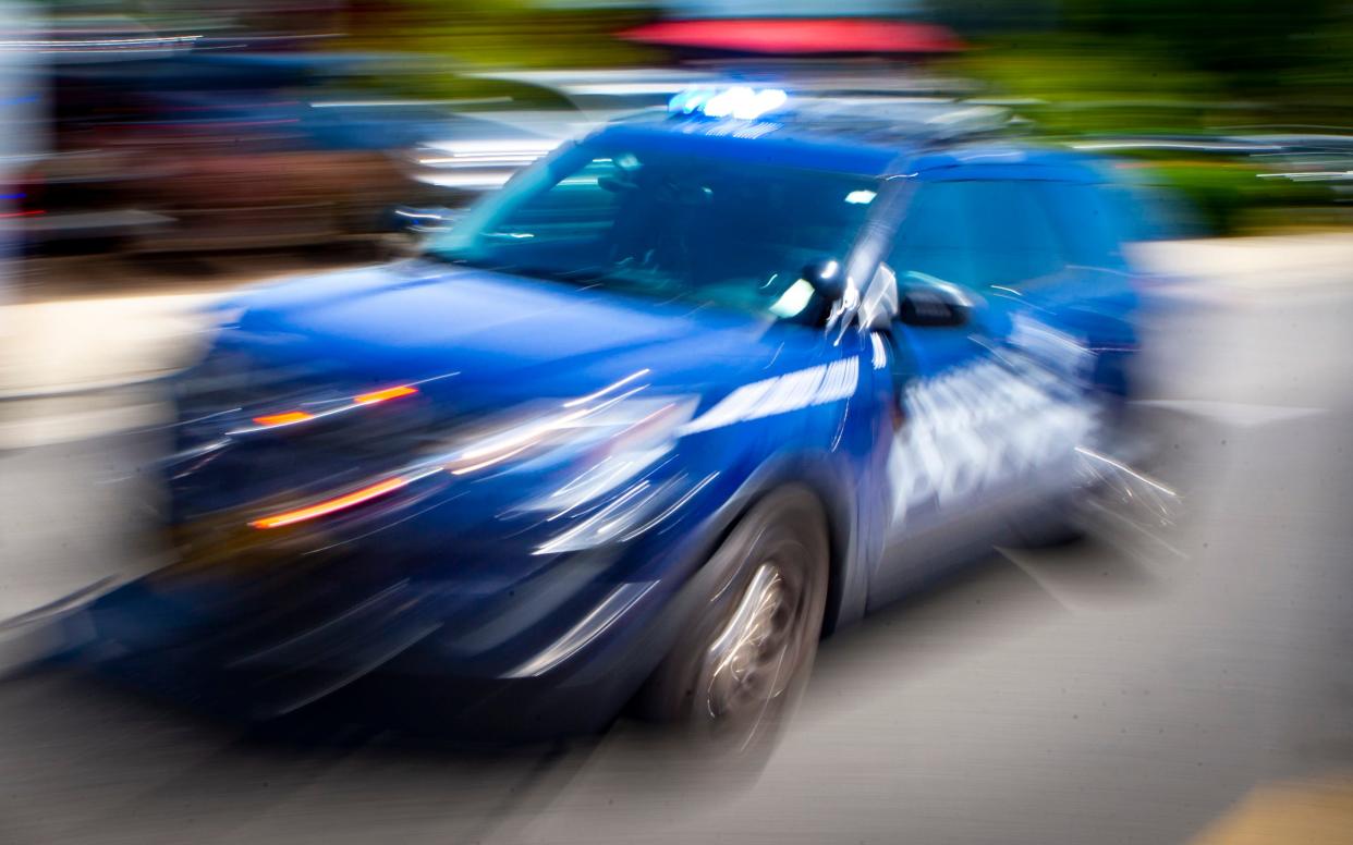 A  Eugene Police Department vehicle on West 11th Avenue in Eugene.