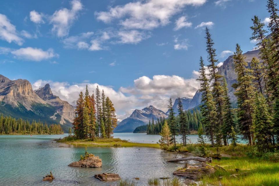 Spirit island in Maligne lake, Jasper National Park, Alberta, Rocky Mountains, Canada