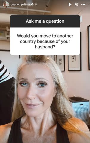 <p>Gwyneth Paltrow/ Instagram</p> Gwyneth Paltrow answers questions during an Instagram Q&A in Oct. 2023