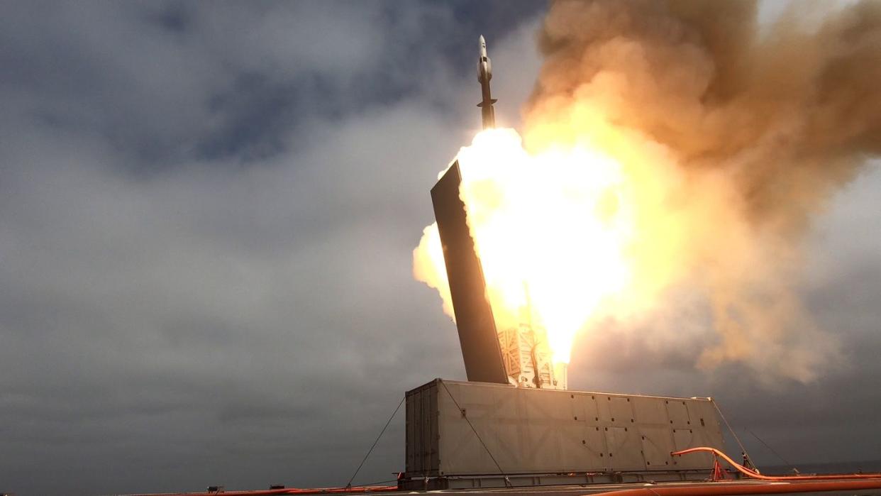 uss savannah lcs 28 conducts a live fire demonstration in the eastern pacific ocean utilizing a containerized launching system that fired an sm 6 missile from the ship at a designated target the exercise demonstrated the modularity and lethality of littoral combat ships and the ability to successfully integrate a containerized weapons system to engage a surface target the exercise will inform continued testing, evaluation and integration of containerized weapons systems on afloat platforms