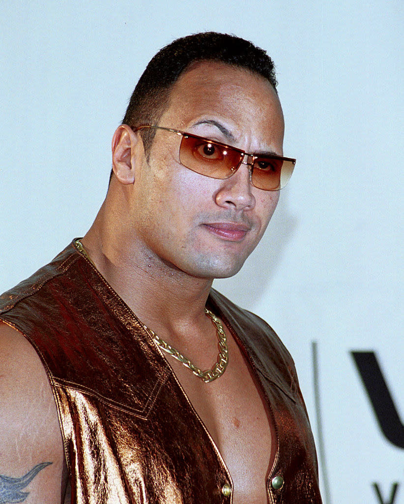 close up of the rock raising an eyebrow