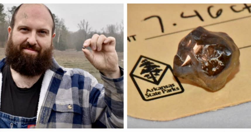 42<strong>歲的法國男子在美國阿肯色州的鑽石坑州立公園找到</strong>1<strong>顆</strong>7.46<strong>克拉棕色鑽石。（圖／翻攝自阿肯色州州立公園官網）</strong>