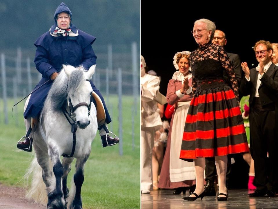 Queen Elizabeth II (left) loved horse riding while Queen Margrethe II (right) has a passion for costume design.