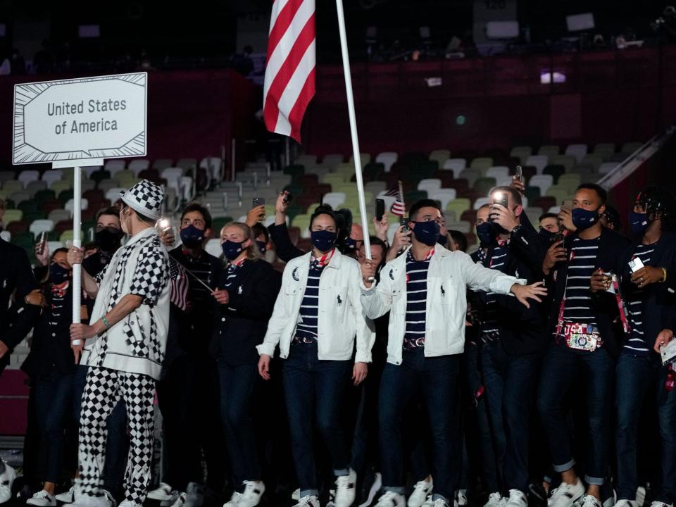 Athletes from the United States make their entrance at the Summer Olympics.