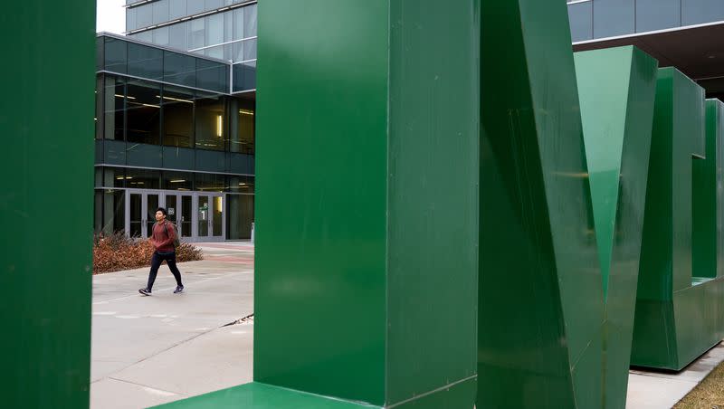 Students walk through campus at Utah Valley University in Orem on Tuesday, Jan. 10, 2023.