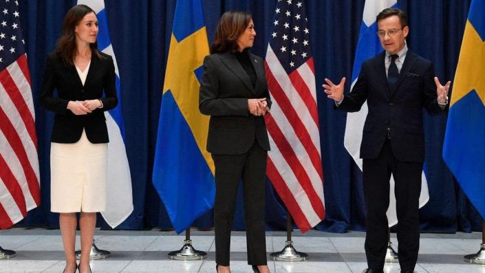   سانا مارین نخست وزیر فنلاند، کامالا هریس معاون رئیس جمهور آمریکا و اولف کریسترسون نخست وزیر سوئد 